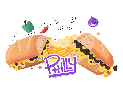 Philly Shot cheese facebook food hero illustration pepper salt sandwich sticker sub