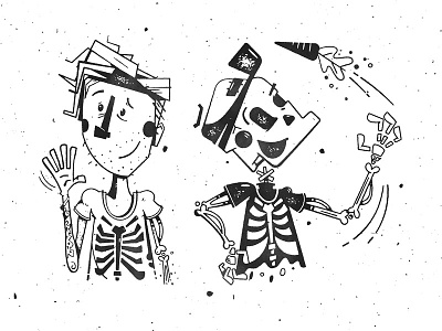 trzown buddies bw carrot character illustration self portrait selfie skeleton sketch skully stamp