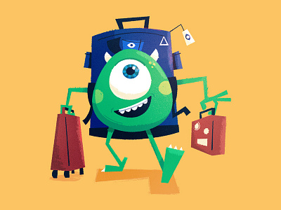 Mike wiwkalsozki backpack fanart illustration luggage mike monster monsters monsters inc pixar wazowski