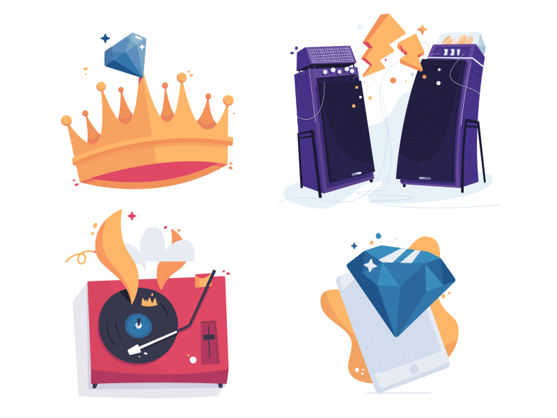 Music Badges award diamond guitar fire record turntable hip hop crown amp music icon badge