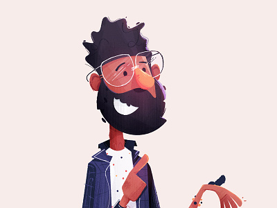 Character design beard character character design curly glasses happy illustration pointing