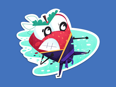 Dick Kicking Strawberry character food fruit illustration karate ninja sticker strawberry