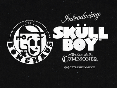 Introducing SküllBoy branding cartoon logo logomark script skateboard skeleton skull trademark