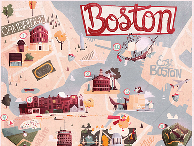 Boston illustrated map baseball boston faneuil fenway harvard illustrated map map massachusetts quincy red sox sesame street square