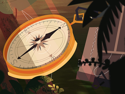Spinning compass action backpack character compass hero illustration jungle keyframe short film skeleton woods