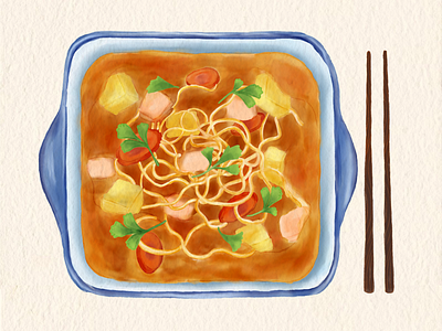 Curry Chicken Noodle curry food illustration noodles tomato