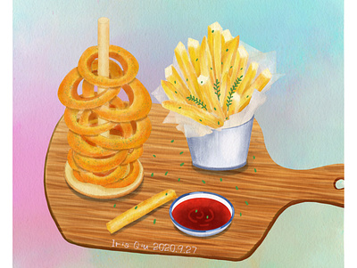French fries and calamari rings food food illustration fries illustration
