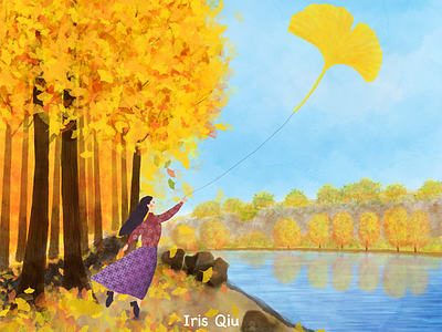 Autumn is coming autumn design ginkgo girl illustration leave leaves people yellow