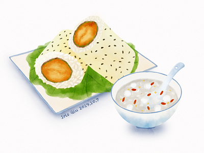 Glutinous rice and Twisted cruller breakfast design food food and drink foodillustration illustration rice wine