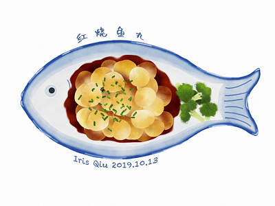 Chinese food-Braised fish balls chinese chinese food design fish food foodillustration illustration