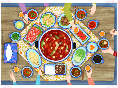 Chinese food-hot pot chinese food cook cooking dinner food hot pot illustration