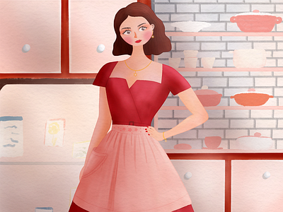 The Marvelous Mrs. Maisel design girl illustration kitchen people procreate red reddress