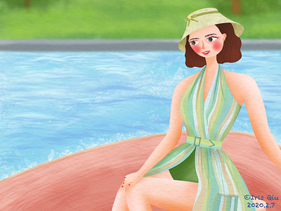 The Marvelous Mrs. Maisel design girl green illustration lake swimsuit