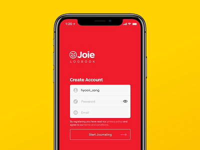 Daily UI #1 - Sign Up app ars maquette pro daily diary iphone x joie logbook journaling app mood tracker red sign up