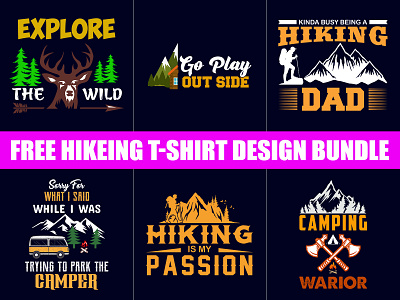 Free Hiking T Shirt Design Bundle adventure adventure t shirt design amazon t shirts amazon t shirts design app design hiking shirts illustraion teepublic t shirts