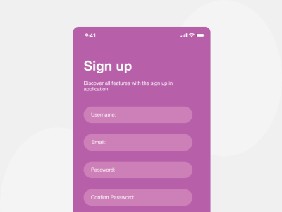 Sign Up Page for Mobile.