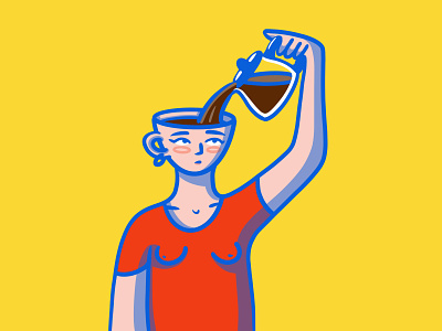 fuelled by coffee 2d brainstorm cartoon character character design coffee creative drawing face flat focus fun illustration minimal morning portrait primary colors procreate woman