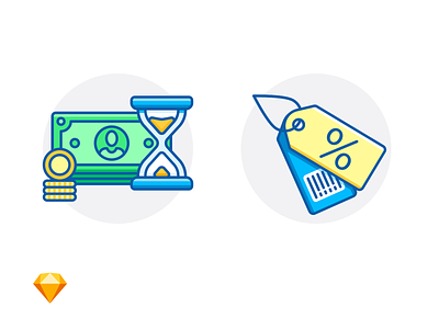 SALE & WAITING FOR PAYMENT barcode cash dollar e commerce free freebie hourglass icon illustration price tag sale sketch