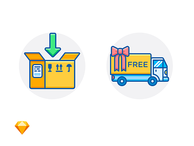 PACKING IN PROGRESS & FREE DELIVERY arrow bow box delivery e commerce free freebie icon illustration package sketch truck