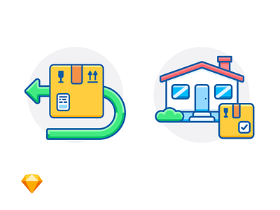 RETURN & DELIVERED arrow box delivery e commerce fragile free freebie house icon illustration online shopping package sketch