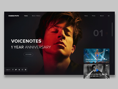 Charlie Puth's website concept adobexd album art black clean inspiration music ui uidesign uiux ux web webdesign