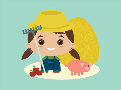 It's Harvest Time! character farmer girl harvest illustration pig