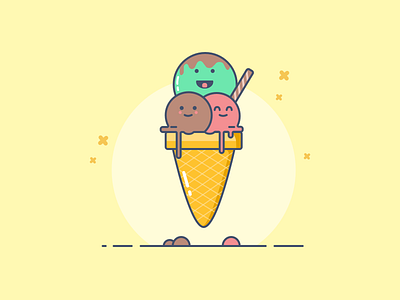 Ice Cream Cone chocolate cone flat ice cream illustration sketch strawberry sweet