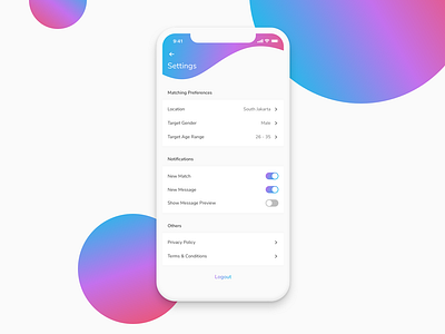 Daily UI #007 - Settings account dailyui dailyui007 dating app iphonex mobile profile settings page