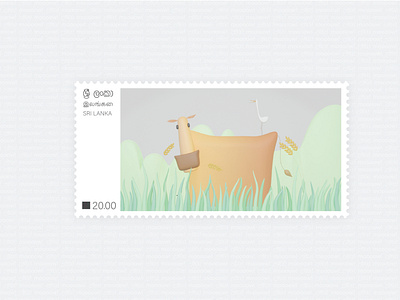 stamp - the cow and the crane 3d 3d artist animals blender design designer gradient graphic minimal nature postal srilanka stamp