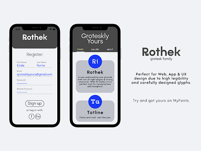 Rothek — Geometric Sans Serif app app design blogger branding font fonts geometric grotesk modern font personal brand sans serif sans typeface typeface ux