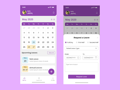 Leave Apply App Design 2020 adobe xd app design apply leaves mobile ui