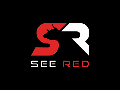 SR - See Red Logo badge bull horns logo minimalistic modern negativespace red simplicity typography