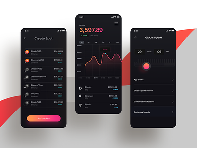 Amplify - CryptoTracker Mobile App app bitcoin crypto dark finance mobile mobile app mobile ui presentation product product design track ui ui ux ui design ui designer ux ux design wallet wave