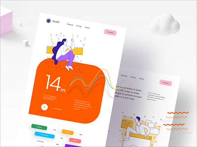 Website UI design for a fintech startup. color data data visualization finance illustration interaction interface landing landing page pitch presentation presentation design product product page template ui ux ux design website website design