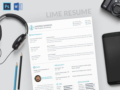 Lime Resume cv data design document graphic infographic layout microsoft photoshop resume template word