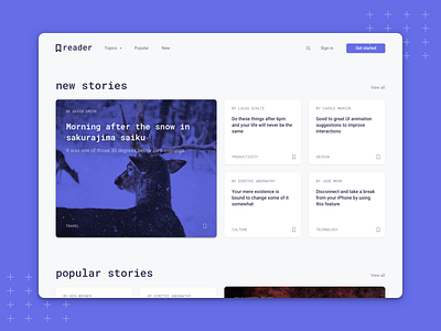 Reader - Landing Page article landing page product sketch stories story web webdesign