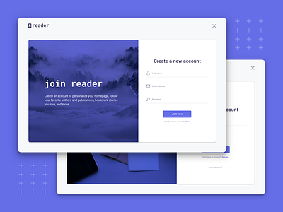 Reader - Sign up & Sign in account article auth authentication login signin signup sketch stories story web webdesign