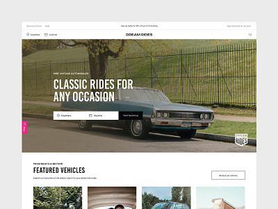 Dream Rides car design minimal rental type typography ui ux vintage web website