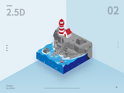 2 5D seaside 2.5 2.5d ai design illustration sea vector