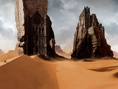 Sand Castle 2d cathedral desert digital illustration matte painting polaus yellow