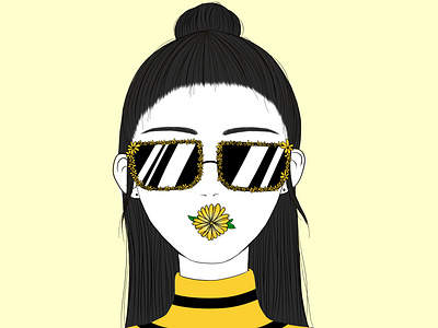 💛🌻 anime flower flower illustration glasses human illustration paint tool sai sunglasses visualization woman woman illustration yellow