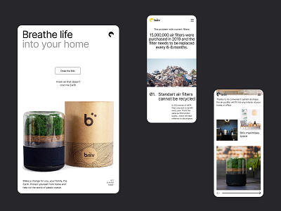 Briiv air purifier Website redesign. Adaptive: mobile and tablet