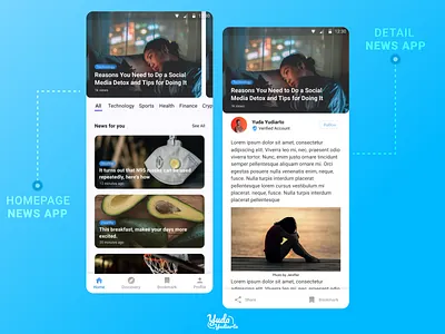 #Exploration Mobile Apps - News App Homepage and Detail News android design design ui designinspiration detailnews graphic design homepage mobile app design mobileapps newsapp newsapplication simple simpledesign ui uidesign uidesigner uxdesign uxdesigner web design