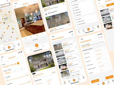 Real Estate iOS App dashboard design design detail page editing filters floating button google maps ios ios app mobile app design post properties property developer real estate search settings page settings ui tabbar ux