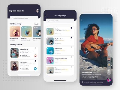 Trending Sounds of Tok adobexd app autoplay carousel colourful dashboard ui design favourites ios app login mobile app design music app sharing signup social songs songslyrics sounds ux video player