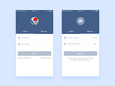 Log in & sign up app flat in ios iphone log login sign sketch ui up