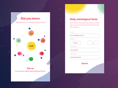 Daily astrological facts - sign up form app dailyui dailyuichallenge design illustration ui ux