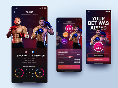 Boxing betting app app bet betting boxing design fight graphic design martial arts mma mobile sport ui ux
