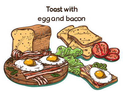 Set of toast avocado bread design eat egg food illustration toast vector