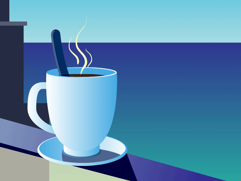 Summer morning animated gif animation barge coffee cup sea seagulls summer
